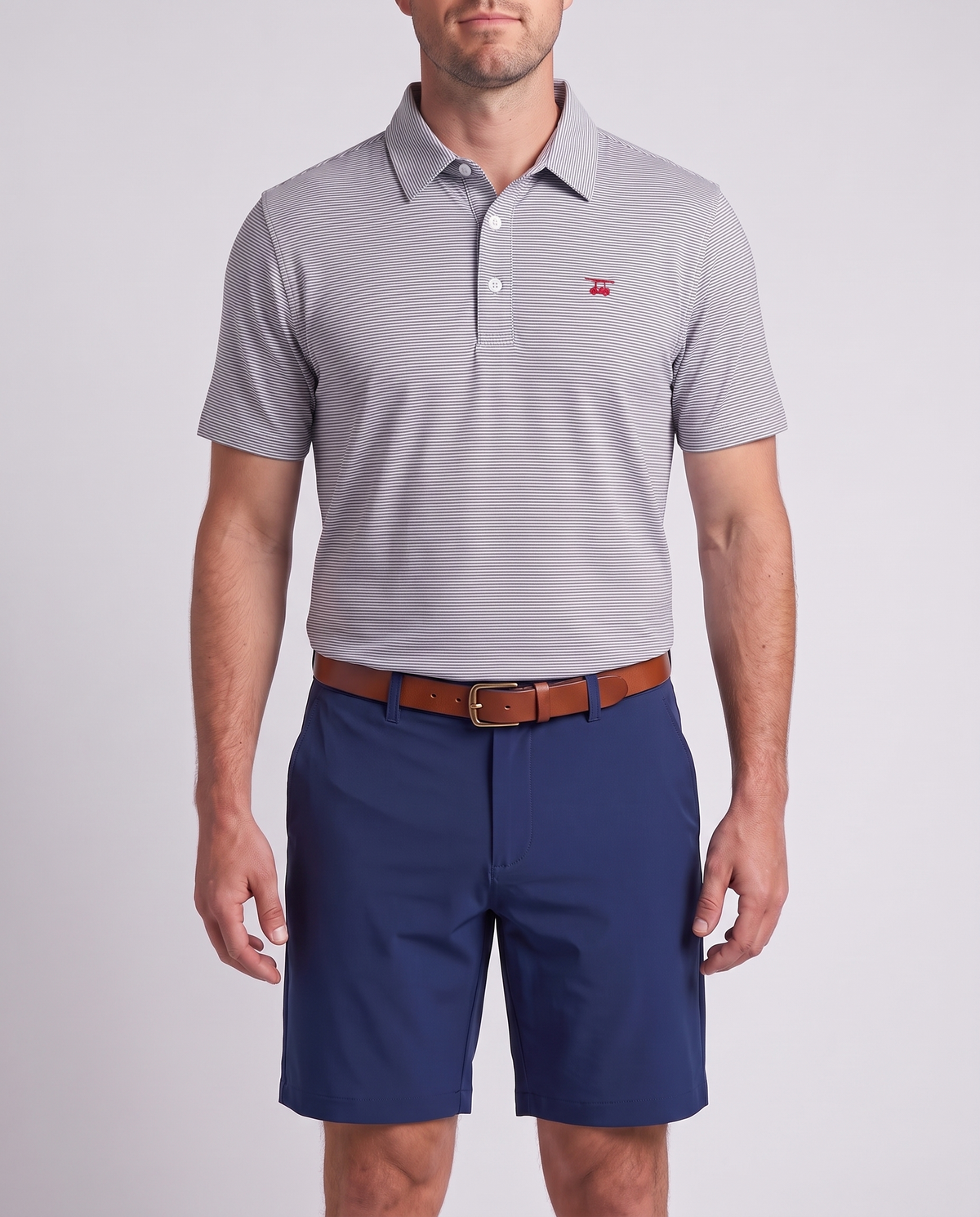 Albatross Polo Heather Medieval White Microstripe on model
