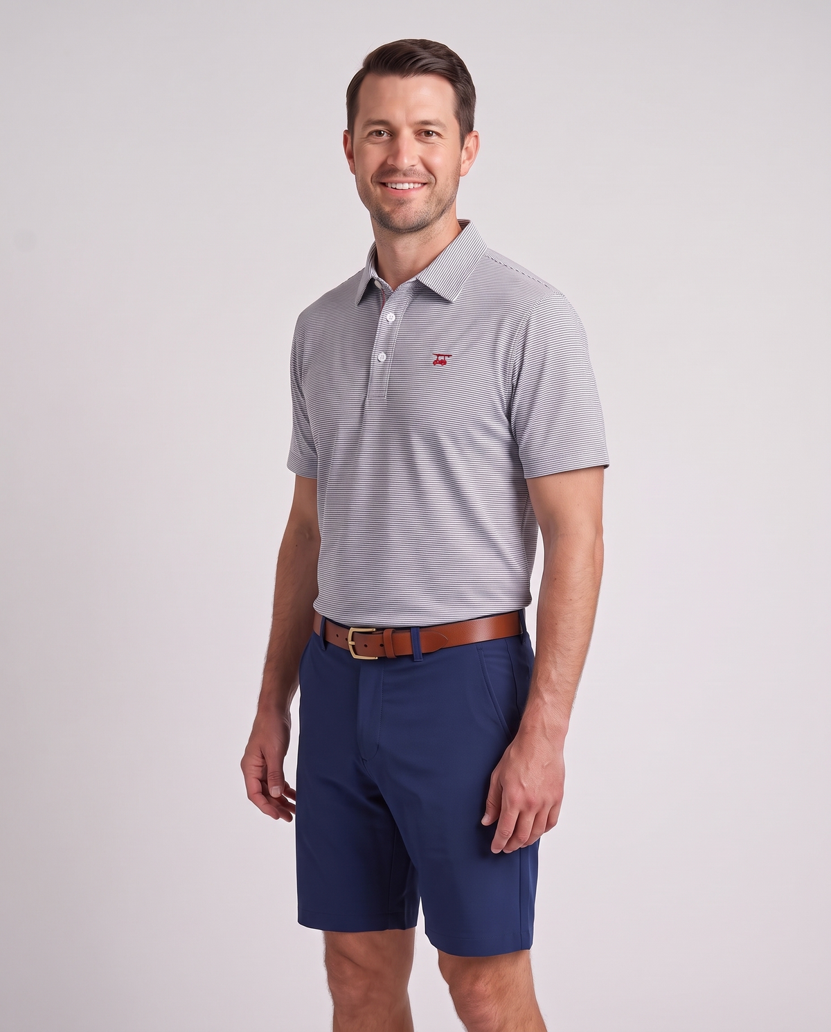 Albatross Polo Heather Medieval White Microstripe on model