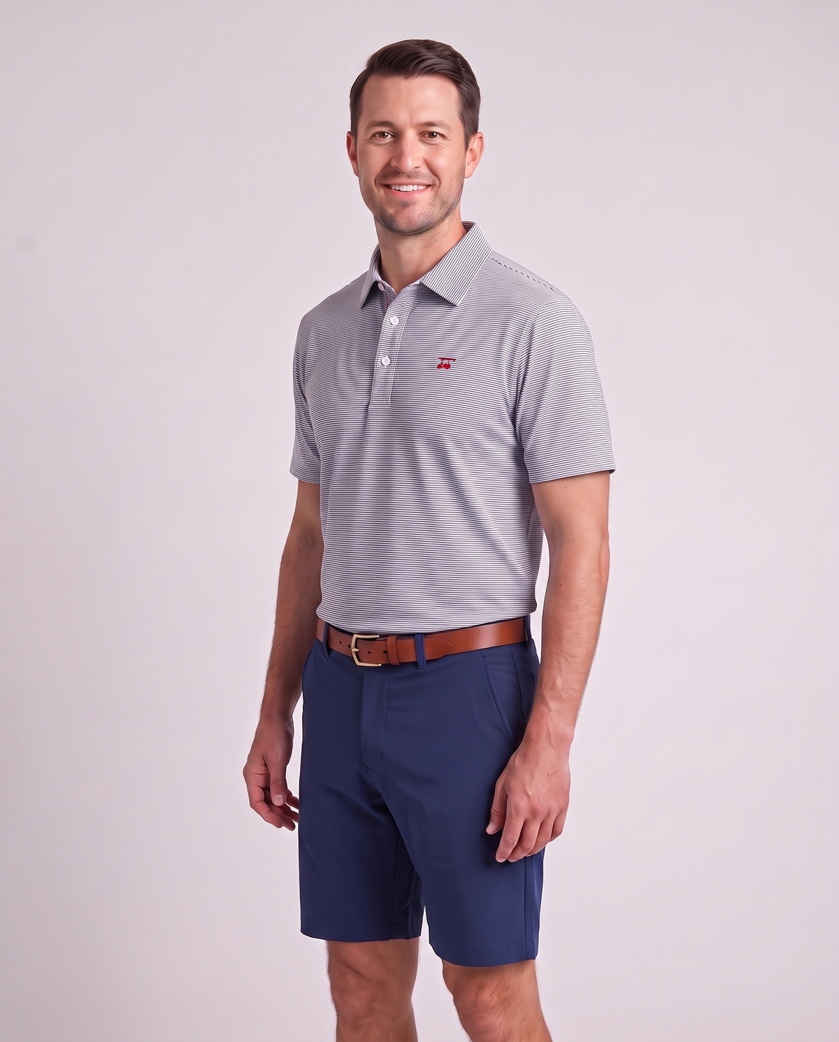 Albatross Polo Heather Regatta White Microstripe on model