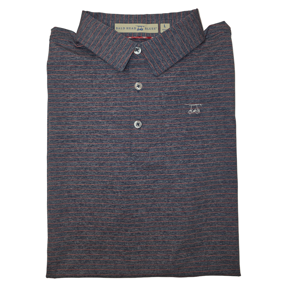 Limited Edition Albatross Polo - Heather Navy / Coral Pinstripe