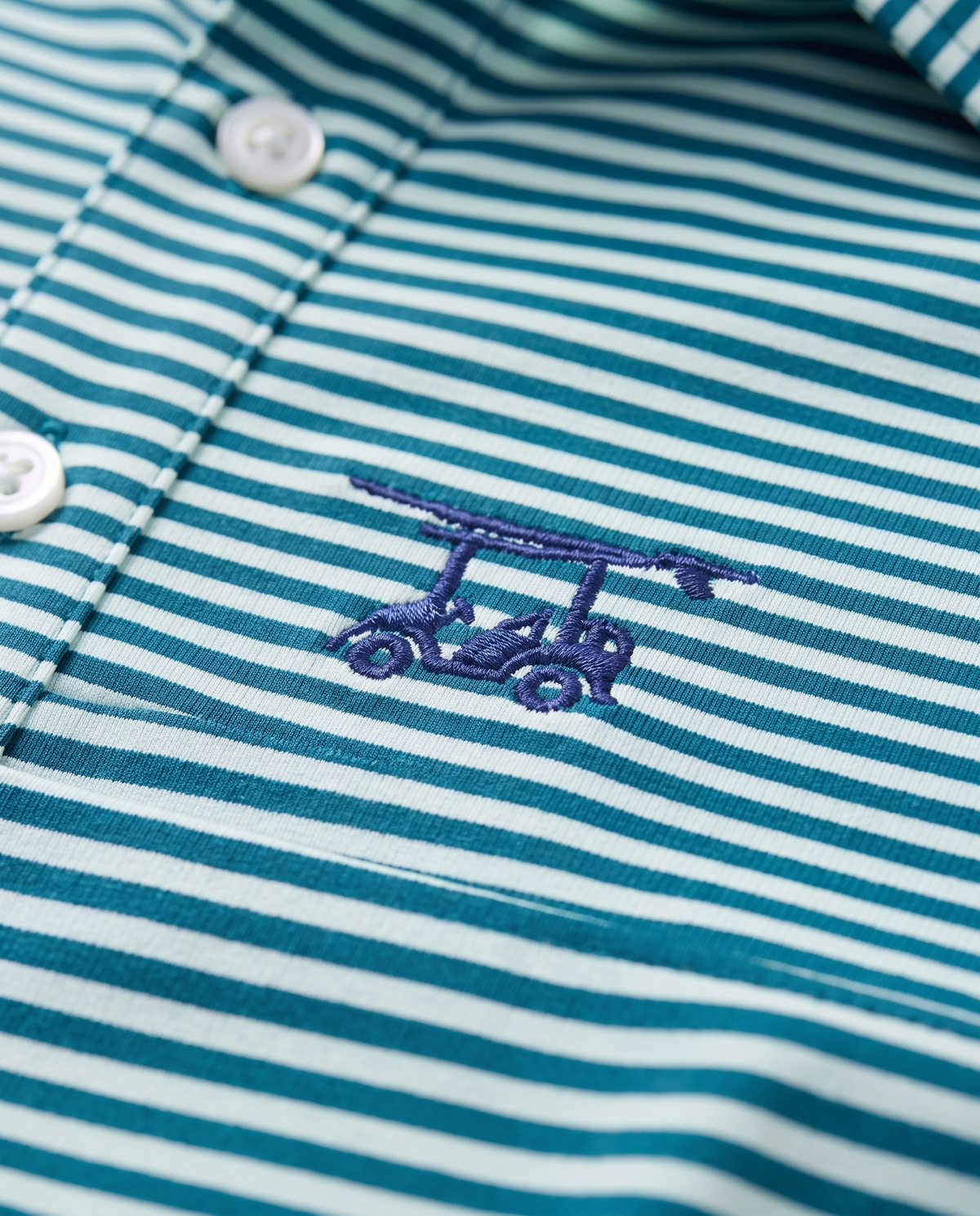 Albatross Polo Feeder Stripe - Lagoon/Seaglass - Logo