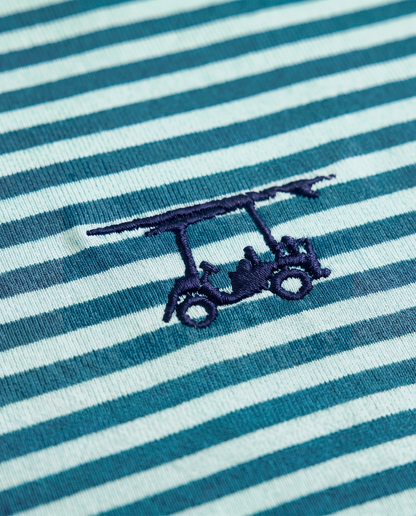 Albatross Polo Lagoon/Seaglass Feeder Stripe logo detail