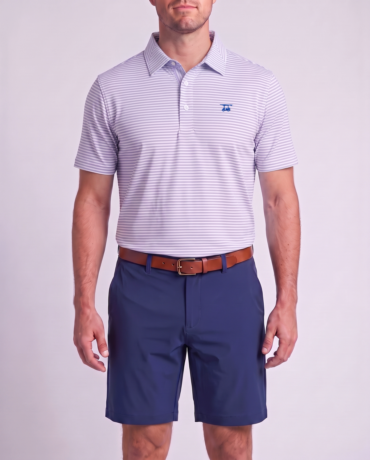 Albatross Polo Lavender/White Feeder Stripe on model