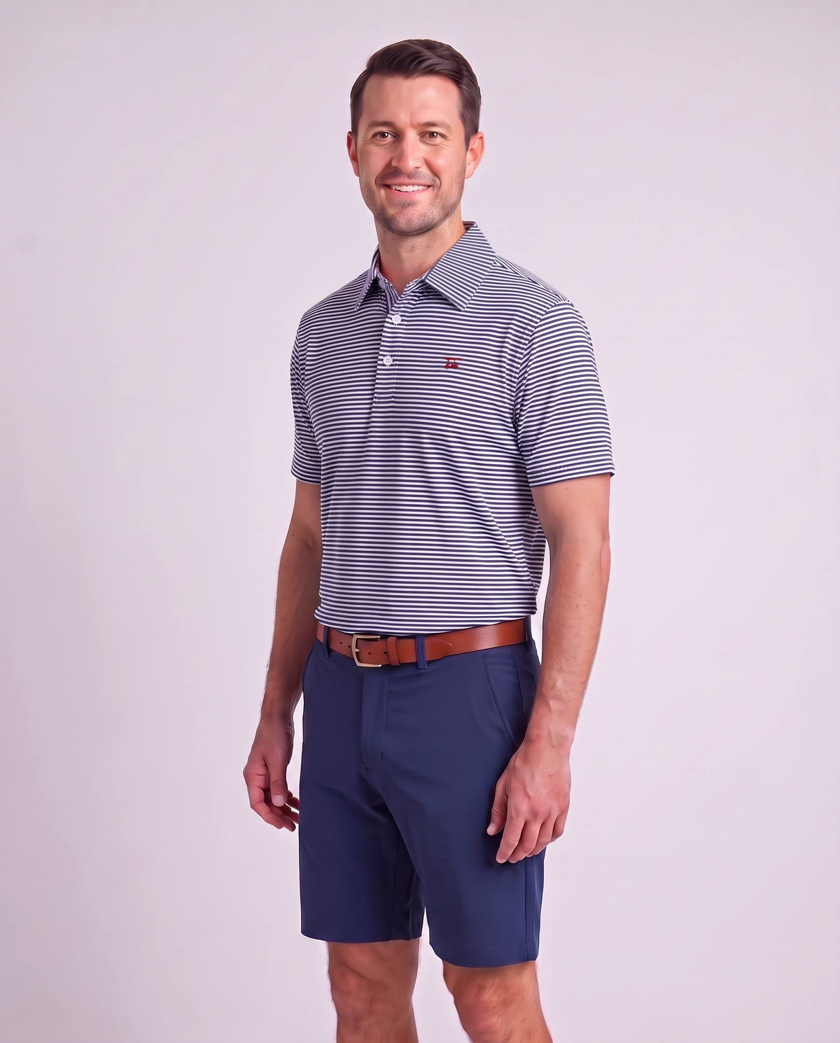 Albatross Polo Medieval/White Feeder Stripe on model angled