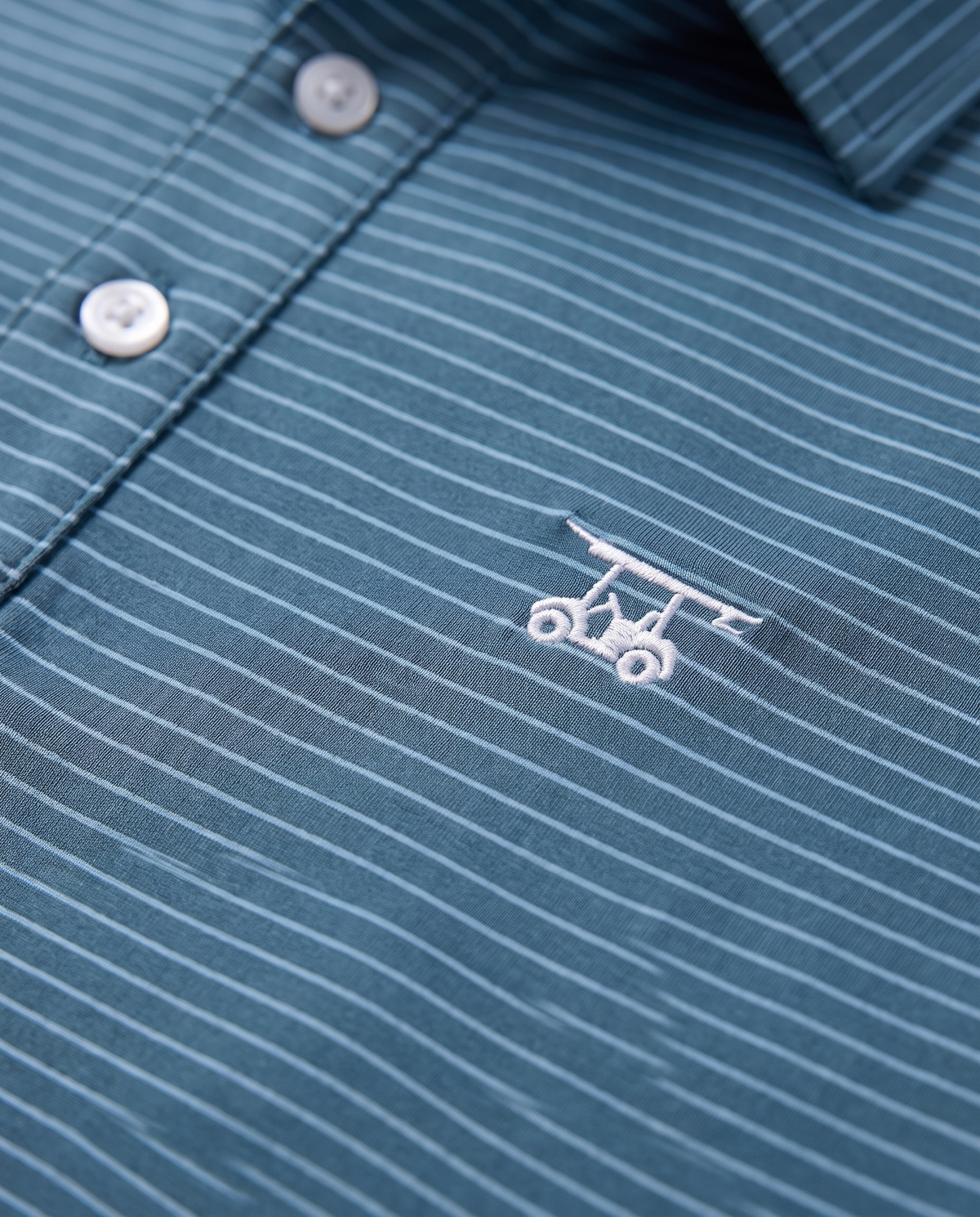 Albatross Polo Azure Ocean Depths Pinstripe logo detail
