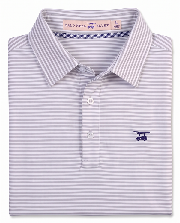 Albatross Polo Pearl Grey/White Feeder Stripe folded