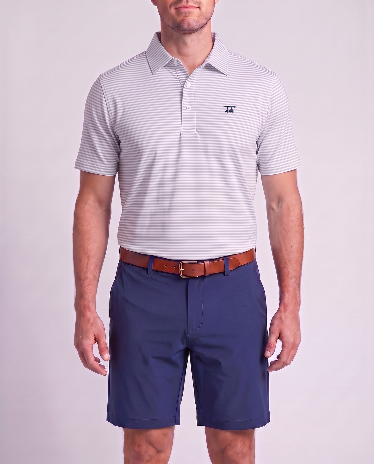 Albatross Polo Pearl Grey/White Feeder Stripe on model