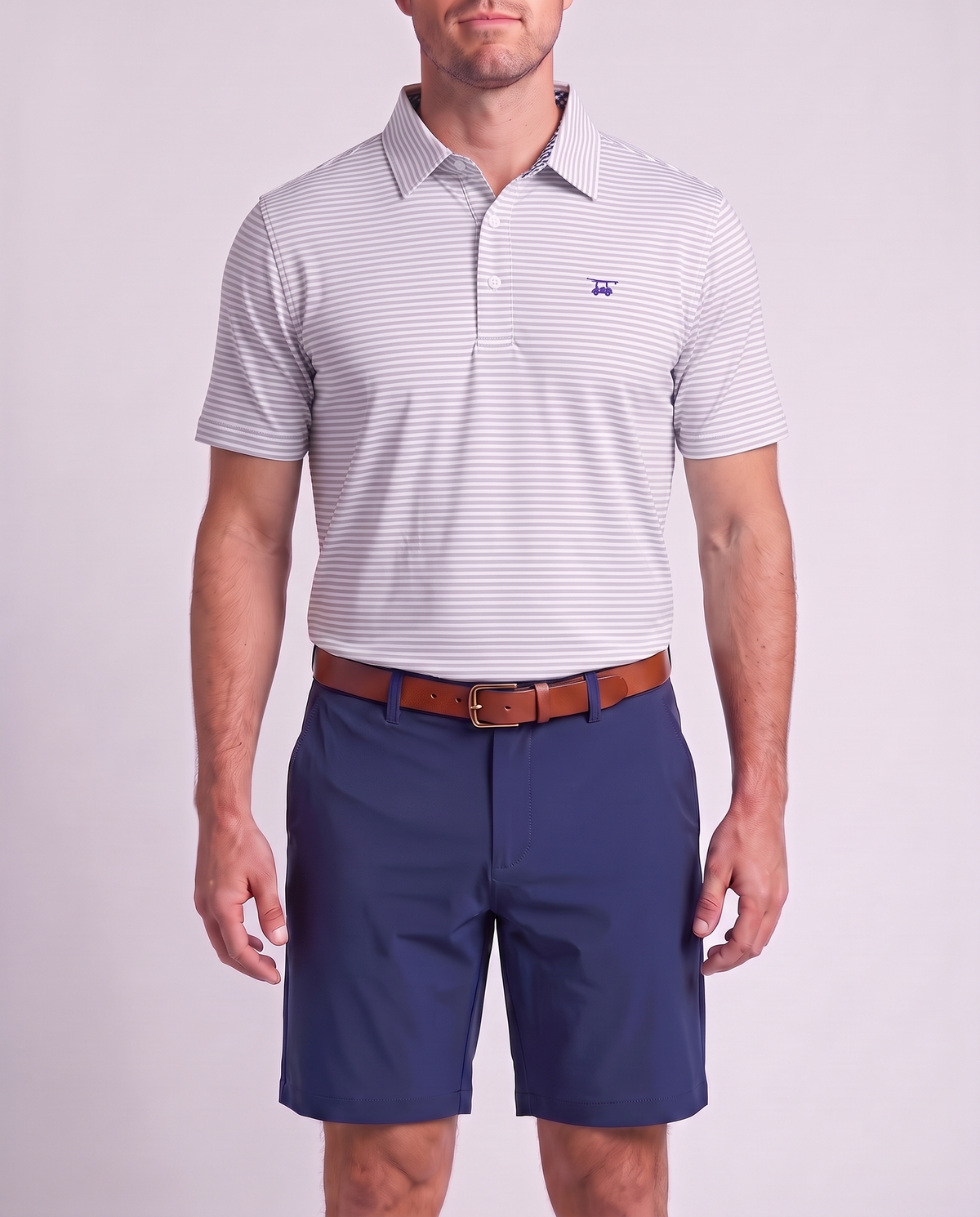 Albatross Polo Feeder Stripe - Pearl Grey/White - Model1