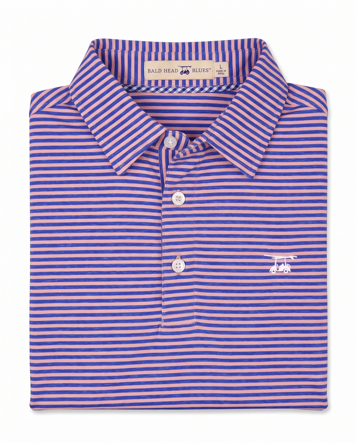 Albatross Polo Heather Royal Blue with Peach Stripe folded