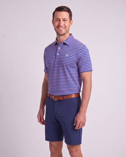 Albatross Polo Heather Royal Blue with Peach Stripe on model