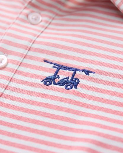 Albatross Polo Feeder Stripe - Pink/Seaglass - Logo