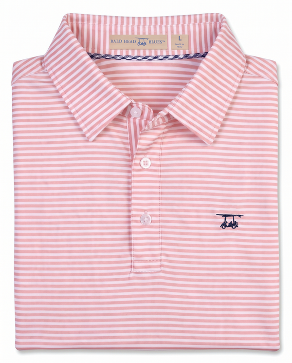 Albatross Polo Peach/White Feeder Stripe folded