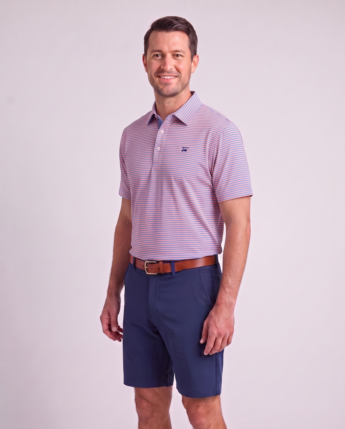 Albatross Polo Feeder Stripe - Coral/Regatta - Model2