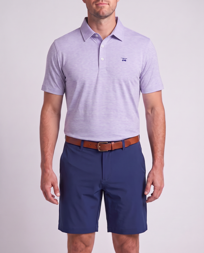 Albatross Polo Heather Lavender with Aruba Pinstripes on model