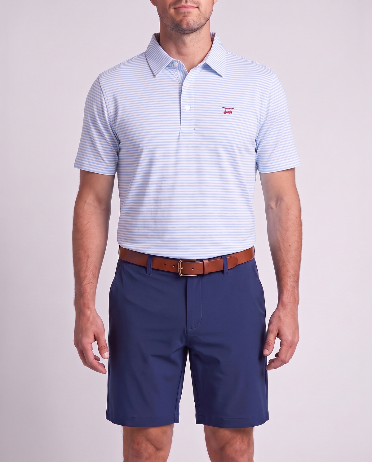 Albatross Polo Heather Bell White Stripe on model