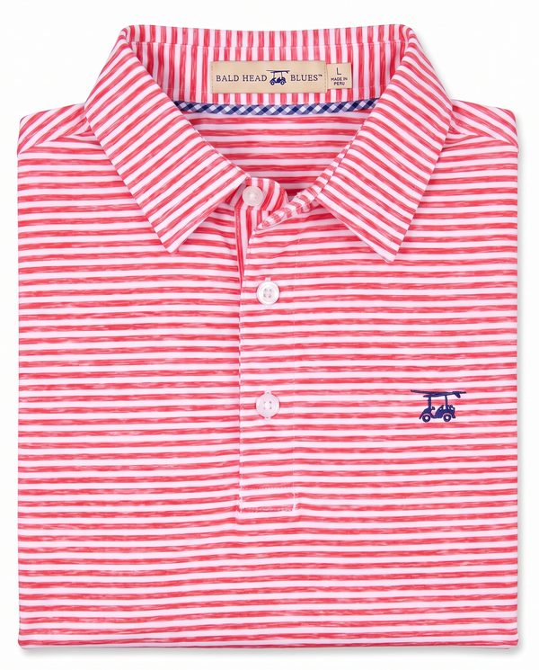 Albatross Polo Heather State Red/White Feeder Stripe folded