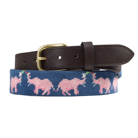 Needlepoint Belt - Pink Elephants