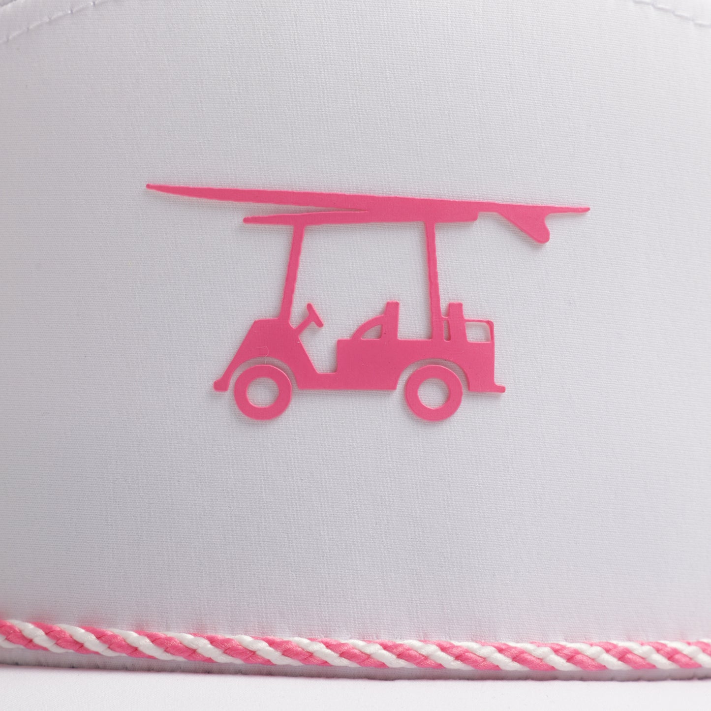 Six Panel Twill Roped Trucker Hat - White & Pink