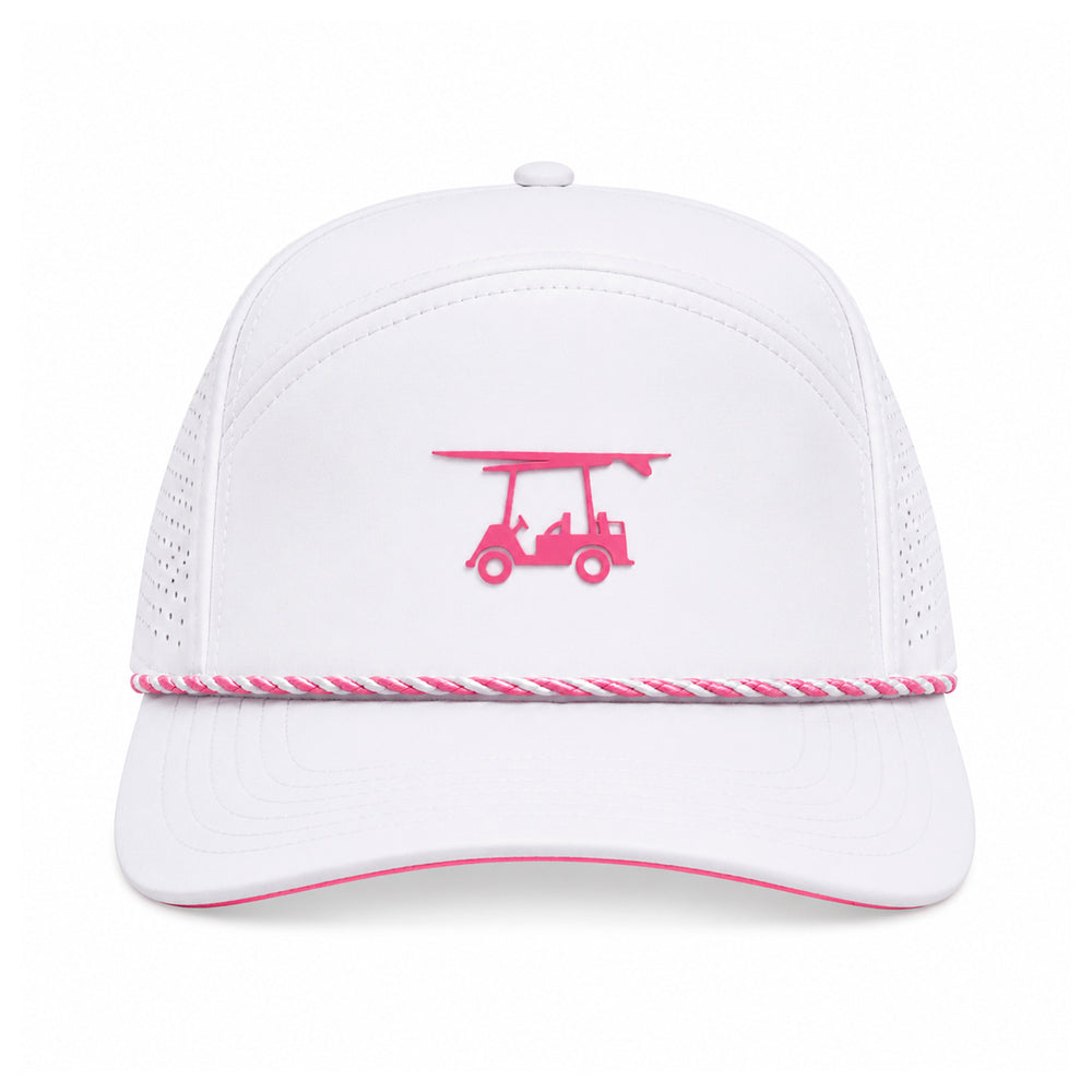 Six Panel Twill Roped Trucker Hat - White & Pink