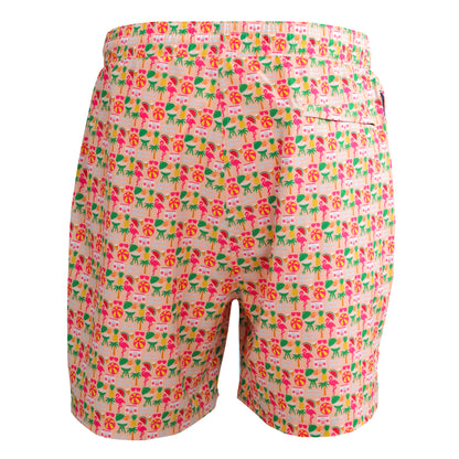 Peach w/Pool Party Print Swim Trunks