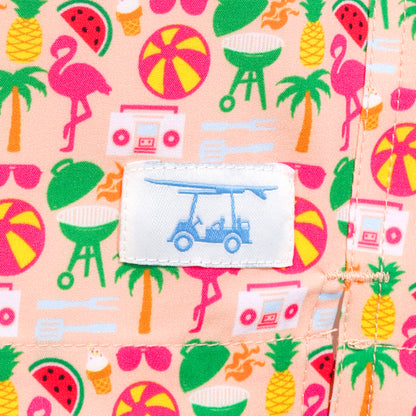 Peach w/Pool Party Print Swim Trunks