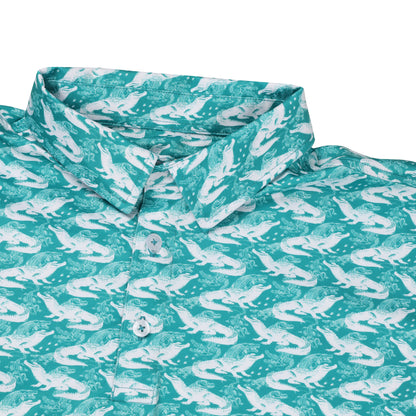 Youth Albatross Polo - Crocs And Gators All-Over Print on Lagoon
