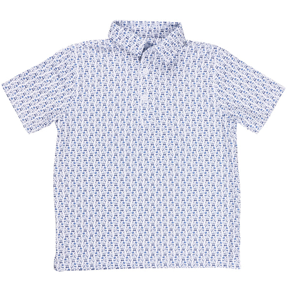 Albatross Youth Polo - White w/ All-Over Golf Print