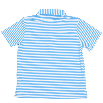 Youth First Class Polo - Azure Blue / White Stripe