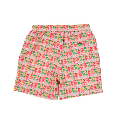 Peach w/Pool Party Print Youth Swim Trunks