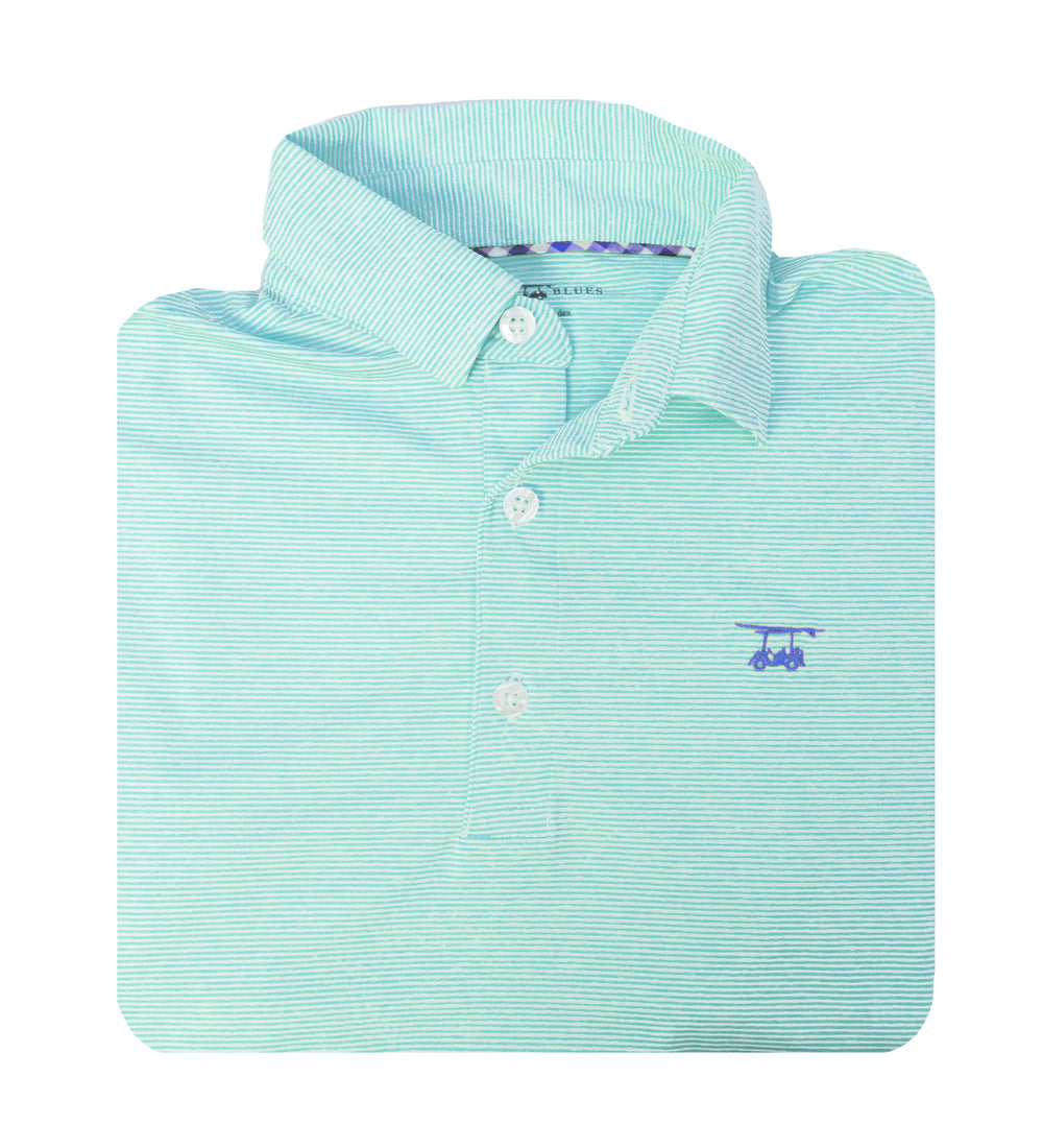 Albatross Polo - Heather Aruba/White Microstripes