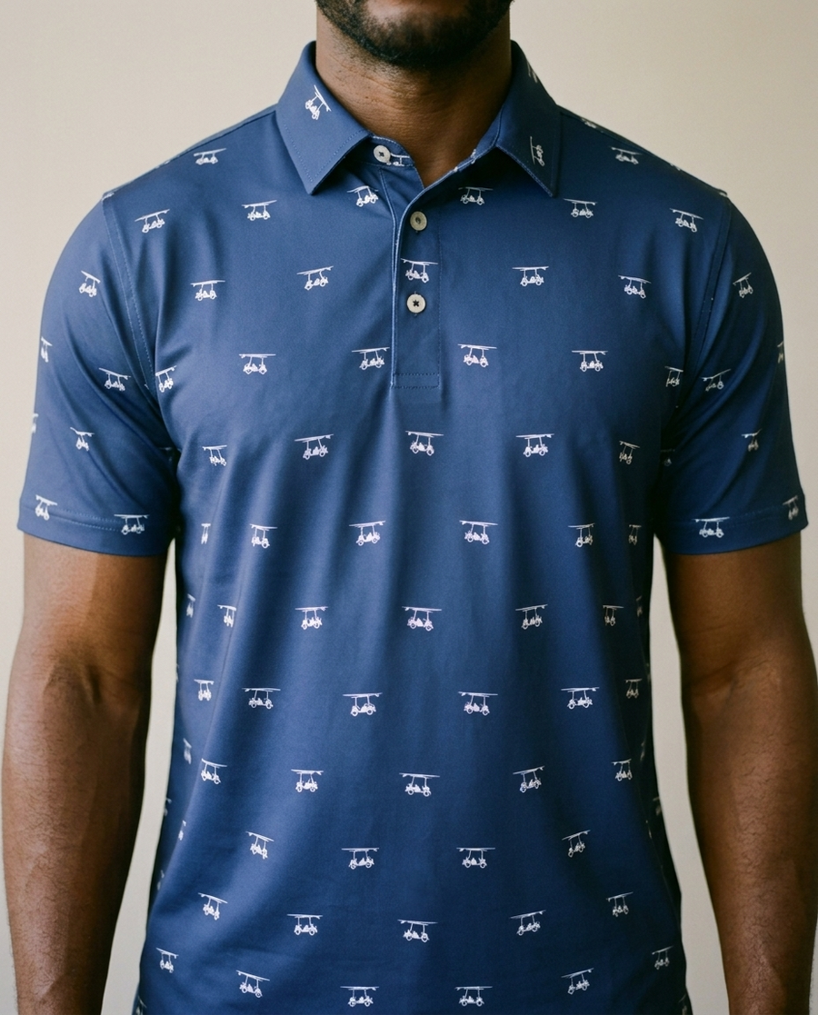Close crop of the Medieval with Golf Carts print Albatross polo