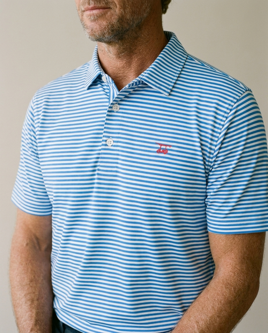 Close crop of the Regatta and White Stripe Albatross polo