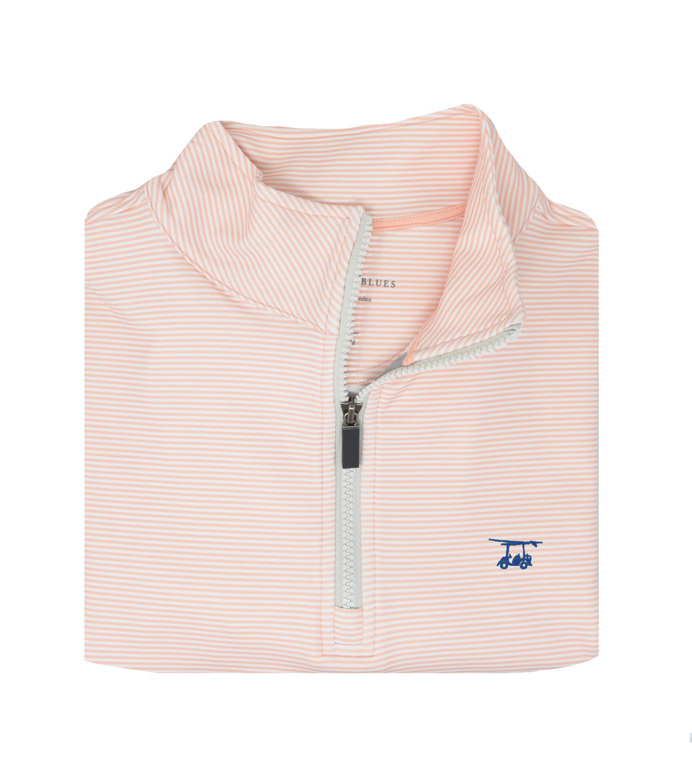 Dogwood Quarter Zip - Peach/White Microstripe