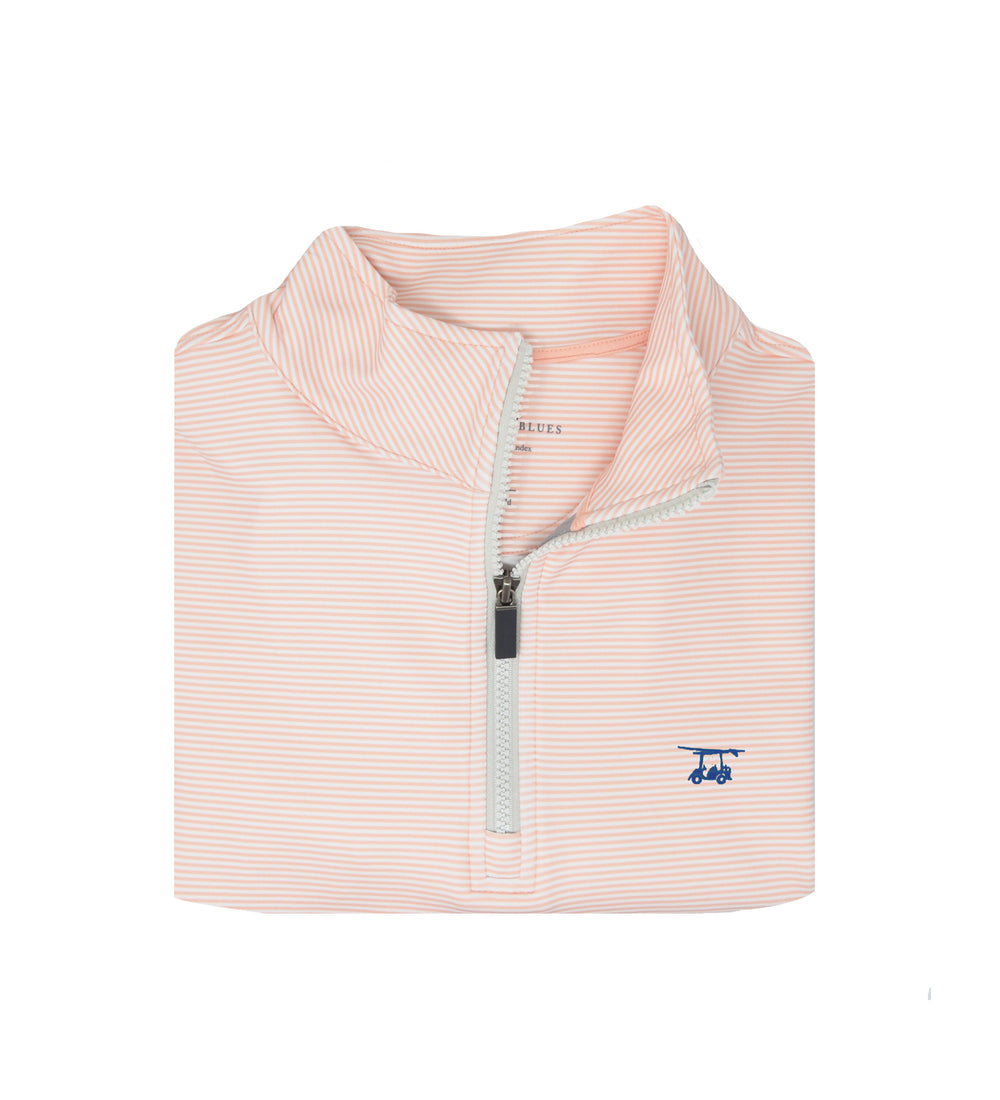 Youth Dogwood Quarter Zip - Peach/White Microstripe