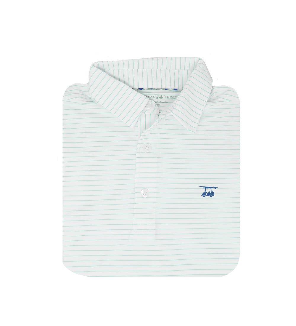 Albatross Youth Polo - White w/ Seaglass Stripes