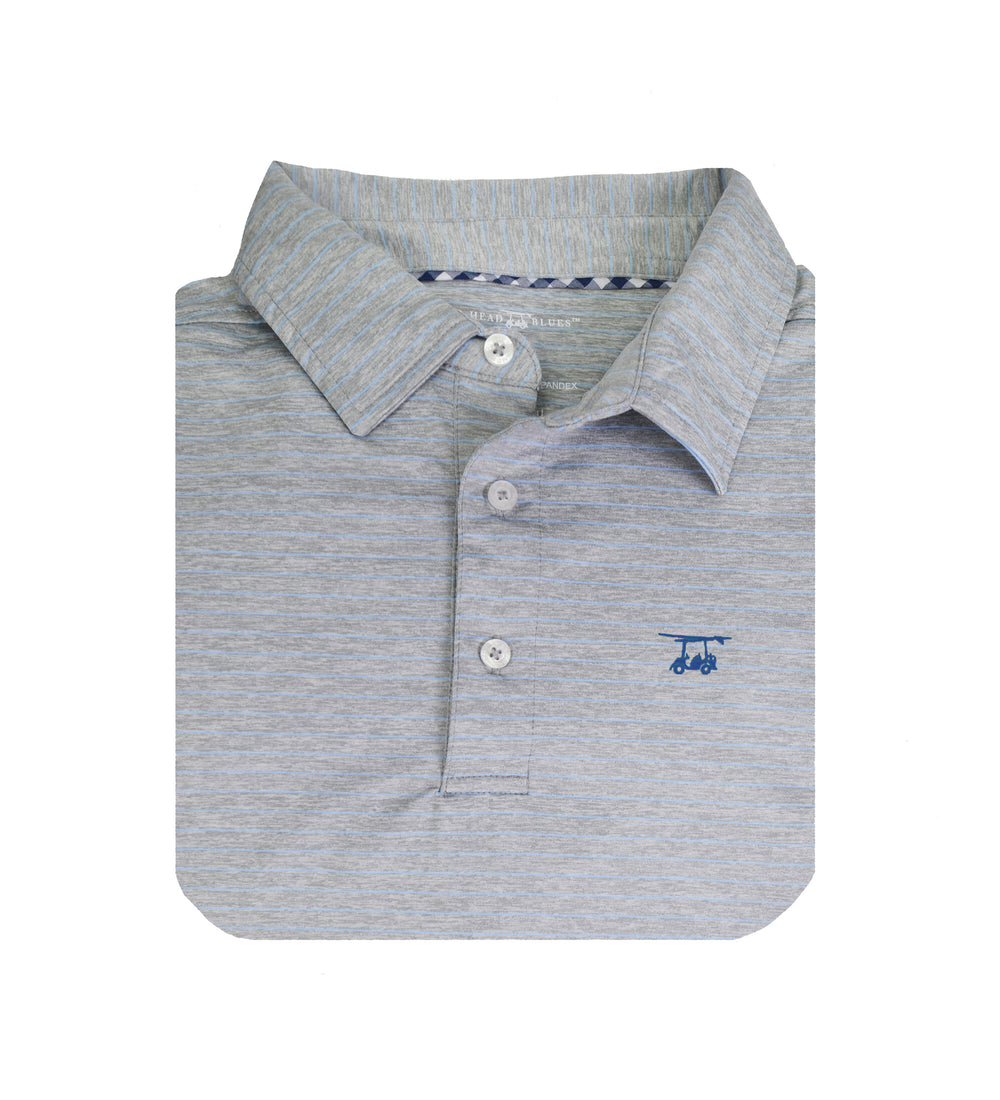 Albatross Youth Polo - Heather Pearl Grey w/ Regatta Pinstripes