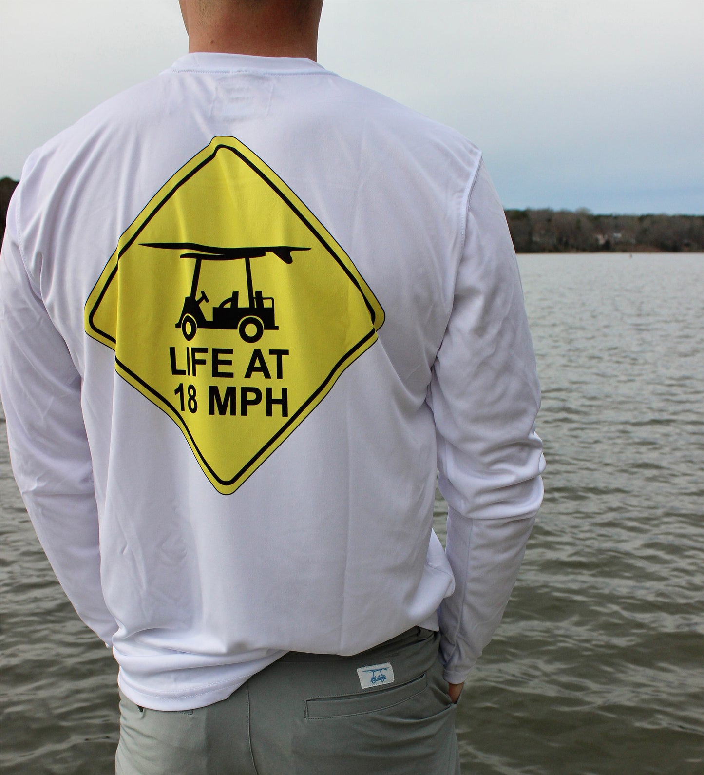 Performance Long Sleeve Life at 18 MPH Sign T-Shirt - White